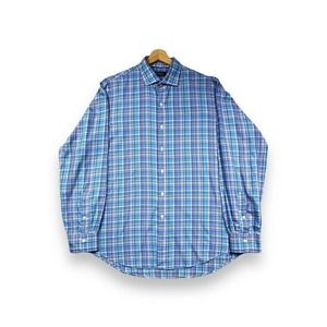 Ralph Lauren Shirt Men’s Large Blue Plaid Button Down Cotton Long Sleeve Oxford
